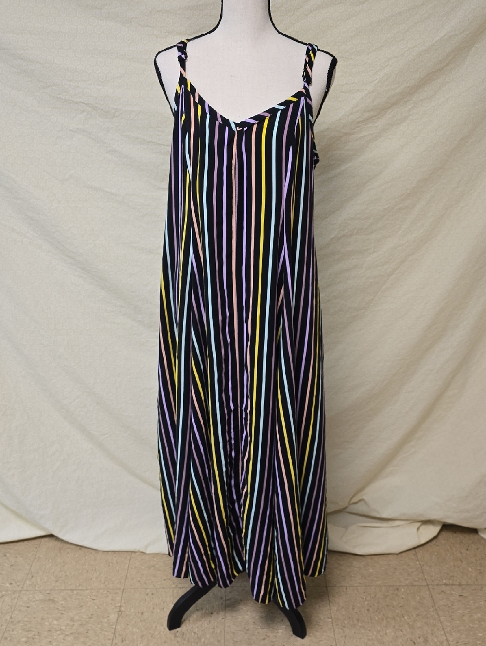 Torrid Challus Black Maxi Dress with Pastel Vertical Stripe Print